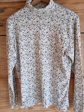 90s Bobbie Brooks Leaf Pattern Long Sleeve Turtle Neck Shirt Sweater Size Large